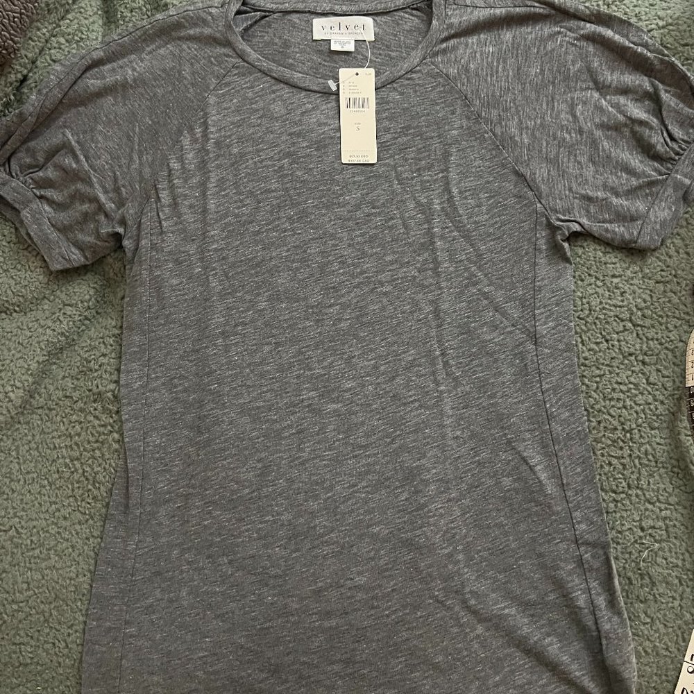 Velvet, Puff Sleeve, Size S, Gray, NWT